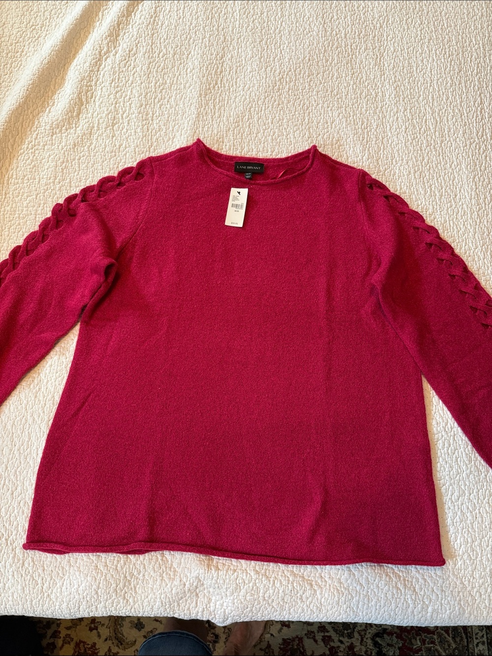 Lane Bryant Fuchsia Braided-Sleeve Crewneck Metallic Shimmer Sweater size 18/20